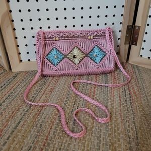 70s Pink Mini Purse Embroidered Needlepoint